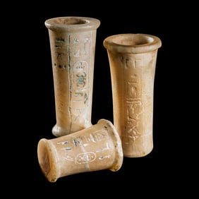 Three Egyptian Alabaster Vessels with Hieroglyphs