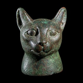 An Egyptian Bronze Bust of a Cat