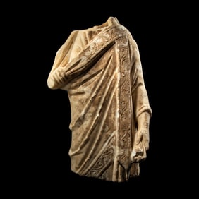 A Late Roman or Byzantine Marble Togatus Holding a Mappa