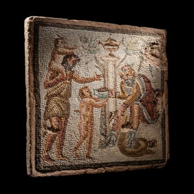 A Roman Mosaic Panel with Dionysus and Satyrs