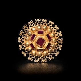 A Byzantine Gold, Garnet, and Pearl Brooch