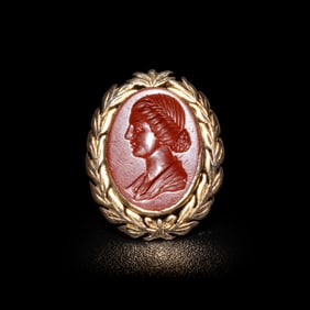 A Roman Red Jasper Intaglio with Bust of a Matrona