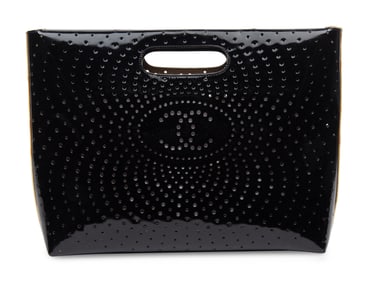 CHANEL, PERFORATED PATENT LEATHER HANDBAG