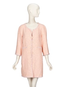 CHANEL, PINK TWEED THREE-QUARTER JACKET