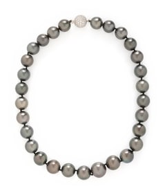 CULTURED GRAY PEARL AND DIAMOND NECKLACE