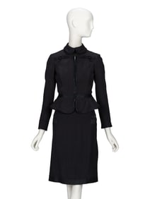 ROCHAS, BLACK CLOQUÉ SKIRT SUIT