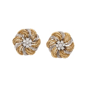 BICOLOR GOLD AND DIAMOND CLUSTER EARRINGS