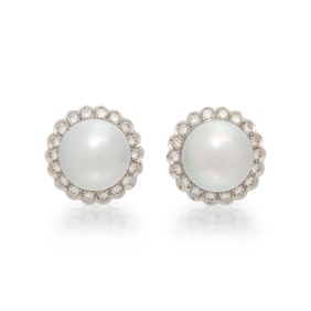 CULTURED PEARL AND DIAMOND EARRINGS