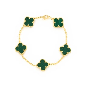 VAN CLEEF AND ARPELS, YELLOW GOLD AND MALACHITE 'ALHAMBRA' BRACELET