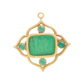 ELIZABETH LOCKE, VENETIAN GLASS, MOTHER-OF-PEARL, CHRYSOPRASE, AND YELLOW GOLD INTAGLIO BROOCH