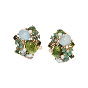 MULTIGEM, DIAMOND, AND YELLOW GOLD EARRINGS