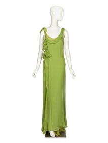 JOHN GALLIANO, GREEN CRÊPE LAYERED GOWN