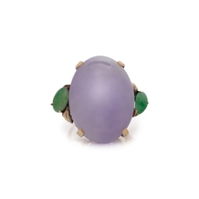 LAVENDER JADE, JADE, AND YELLOW GOLD RING
