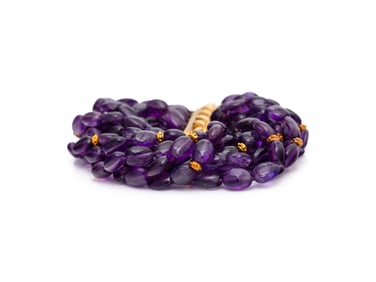 ITALIAN, AMETHYST AND YELLOW GOLD BEADED TORSADE BRACELET