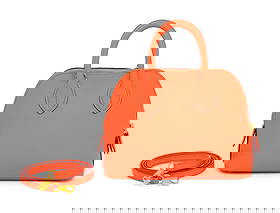 HERMÈS, MINI BOLIDE IN ORANGE CHÈVRE: HERMÈS, MINI BOLIDE IN ORANGE CHÈVRE Mini Bolide handbag in Chevre goatskin leather in Feu orange. With gold-plated hardware, rolled handles, and removable shoulder strap. Label: Hermès