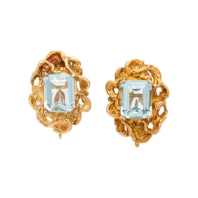 AQUAMARINE AND YELLOW GOLD EARRINGS
