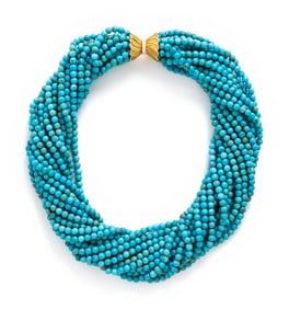 ITALIAN, TURQUOISE AND YELLOW GOLD TORSADE NECKLACE