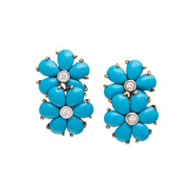 TURQUOISE AND DIAMOND FLOWER EARRINGS