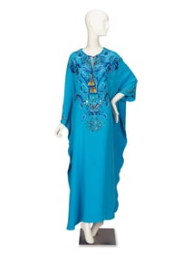 EMILIO PUCCI, CERULEAN EMBELLISHED KAFTAN WITH TASSELS