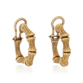YELLOW GOLD BAMBOO HOOP EARRINGS