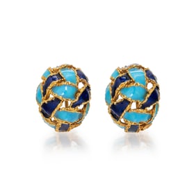 YELLOW GOLD AND ENAMEL EARRINGS
