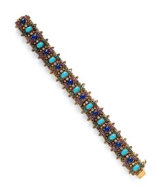 TURQUOISE, LAPIS LAZULI, EMERALD, RUBY, AND DIAMOND BRACELET