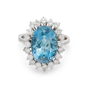 SPRITZER AND FUHRMANN, AQUAMARINE, DIAMOND, AND WHITE GOLD RING