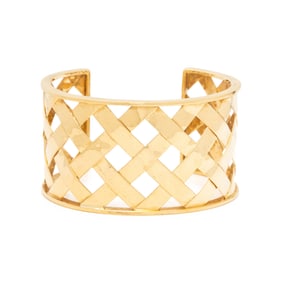 YELLOW GOLD BASKET WEAVE CUFF BRACELET