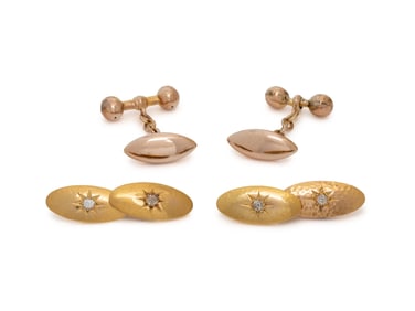 TWO PAIRS OF GOLD CUFFLINKS