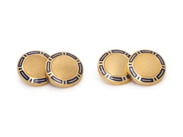 BULGARI, YELLOW GOLD AND ENAMEL CUFFLINKS