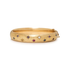 YELLOW GOLD AND MULTIGEM BANGLE BRACELET
