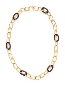 YELLOW GOLD AND WOOD CHAIN NECKLACE