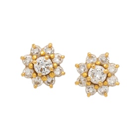 DIAMOND AND YELLOW GOLD CLUSTER EARRINGS