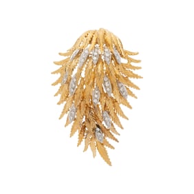 YELLOW GOLD AND DIAMOND FEATHER BROOCH