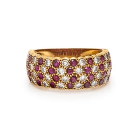 RUBY, DIAMOND, AND YELLOW GOLD RING