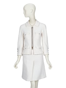 CHANEL, WHITE TWEED SKIRT SUIT