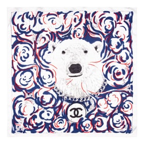 CHANEL, POLAR BEAR SILK SCARF