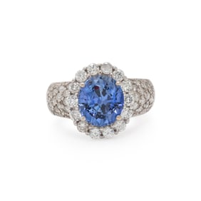 SAPPHIRE, DIAMOND, AND WHITE GOLD RING
