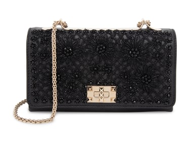 VALENTINO, EMBELLISHED BLACK FLAP BAG