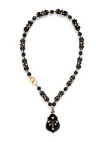 VICTORIAN, BLACK ONYX, SEED PEARL, AND YELLOW GOLD NECKLACE