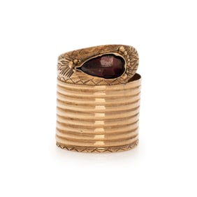 ANTIQUE, GARNET AND YELLOW GOLD SNAKE RING