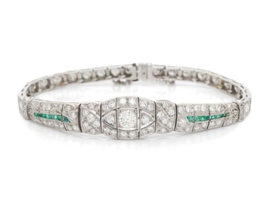 ART DECO, DIAMOND, EMERALD, AND PLATINUM BRACELET