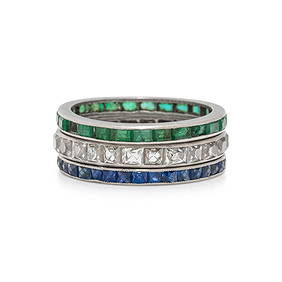 COLLECTION OF EMERALD, SAPPHIRE, AND DIAMOND ETERNITY BANDS (1 of 2)