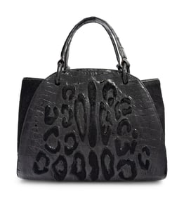 NANCY GONZALEZ, BLACK CROCODILE & FUR HANDBAG