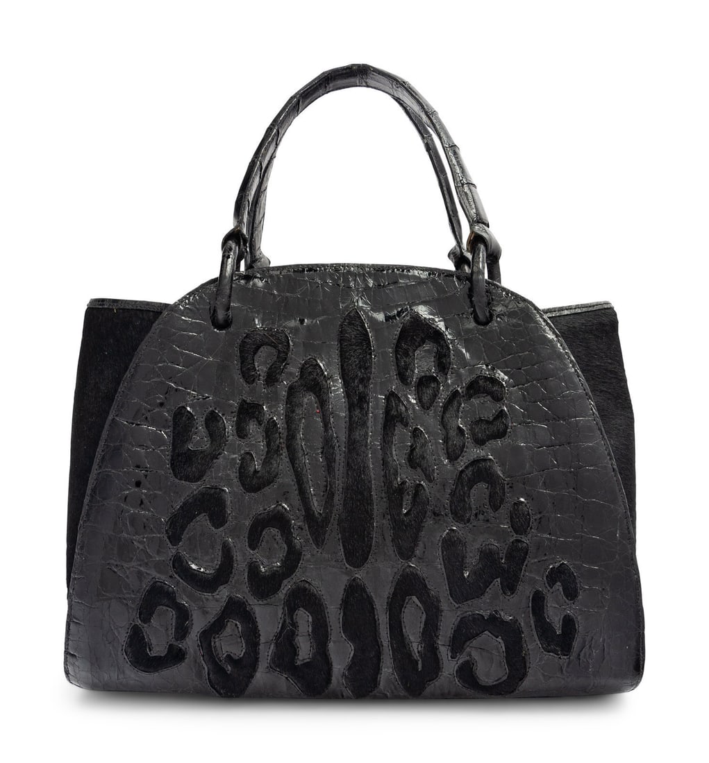 NANCY GONZALEZ, BLACK CROCODILE & FUR HANDBAG (1 of 4)