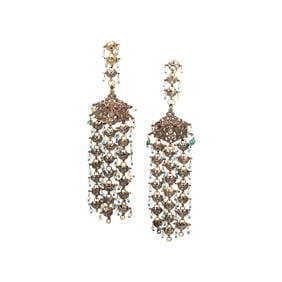MUGHAL, DIAMOND, MULTIGEM, AND YELLOW GOLD EARRINGS