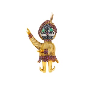 MULTIGEM AND YELLOW GOLD 'SWAMI' BROOCH