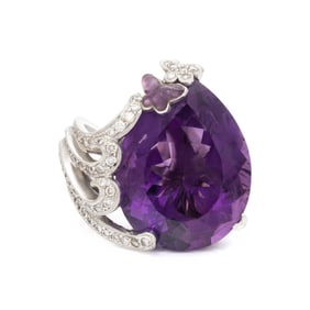 AMETHYST, DIAMOND, AND WHITE GOLD BUTTERFLY RING