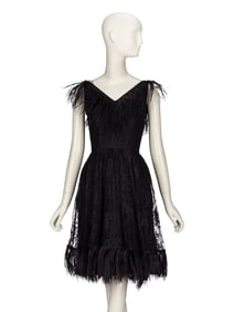 BILL BLASS FOR MAURICE RENTNER, LACE & FEATHER COCKTAIL DRESS
