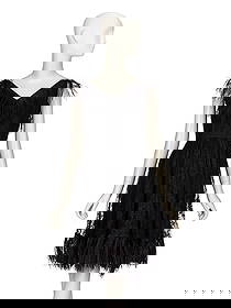 BILL BLASS FOR MAURICE RENTNER, LACE & FEATHER COCKTAIL DRESS: BILL BLASS FOR MAURICE RENTNER, LACE & FEATHER COCKTAIL DRESS Knee-length cocktail dress in black silk crêpe de chine and chiffon with black lace overlay; trimmed with black ostrich feathers